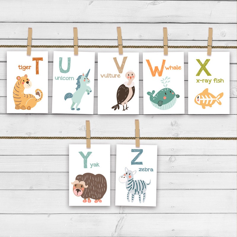 Animal alphabet card set Alphabet flash cards abc Nursery wall cards abc cards Classroom decor INSTANT DOWNLOAD digital PRINTABLE 4x6&quot;