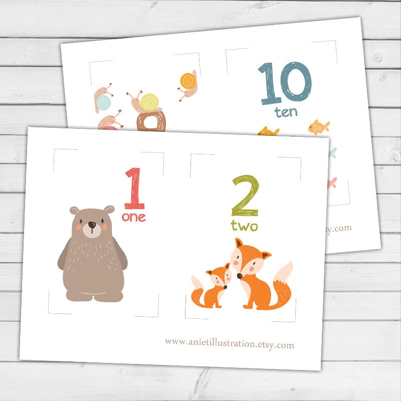 PRINTABLE Animal numbers card set Number flash cards Nursery wall cards 123 cards Wall cards Counting flash cards INSTANT DOWNLOAD Digital