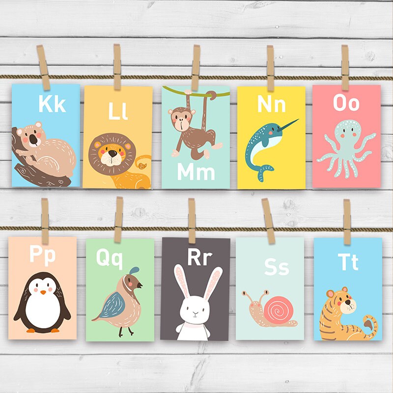 Animal alphabet card set Alphabet flash cards abc Nursery wall cards abc cards Classroom decor INSTANT DOWNLOAD digital PRINTABLE 5x7&quot;