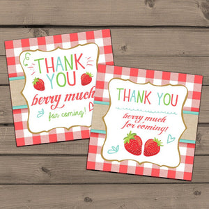 Strawberry Thank You Tags Strawberry Birthday Favor Tags Cupcake Toppers Strawberry Thank you labels Stickers Berry sweet PRINTABLE 0091