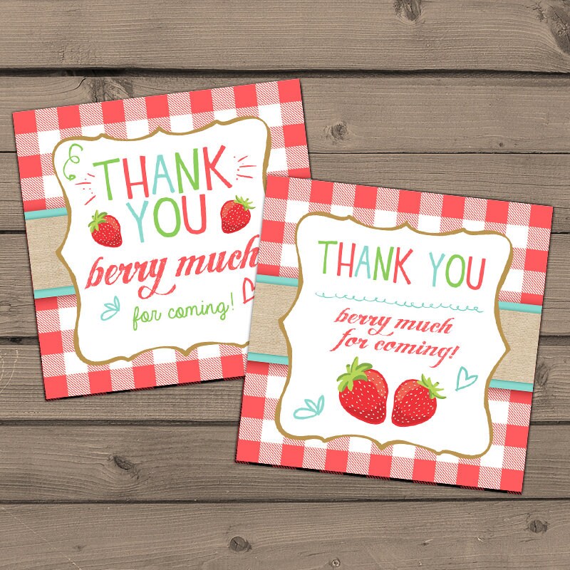 Strawberry Thank You Tags Strawberry Birthday Favor Tags Cupcake Toppers Strawberry Thank you labels Stickers Berry sweet PRINTABLE 0091