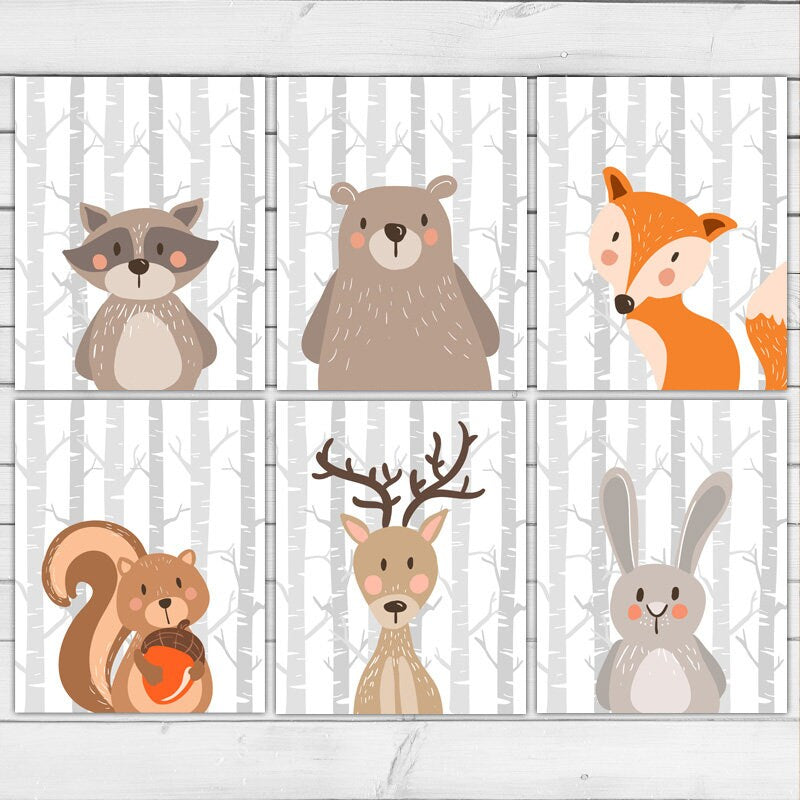 Woodland nursery wall art Woodland Animal set Woodland Nursery decor Fox Bear Raccoon animal nursery art nursery prints PRINTABLE 0010