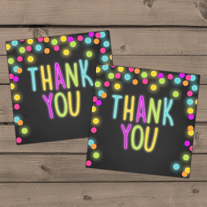 Neon Glow Party Favor tags Glow Birthday Thank you tags Neon birthday party Glow in the dark Labels Pink purple Chalk Digital PRINTABLE 0310