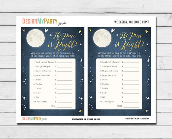 Baby Shower Love You To The Moon And Back The Price is Right Game Boy Navy Blue Twinkle Twinkle Little Star Printable Instant Download 0017