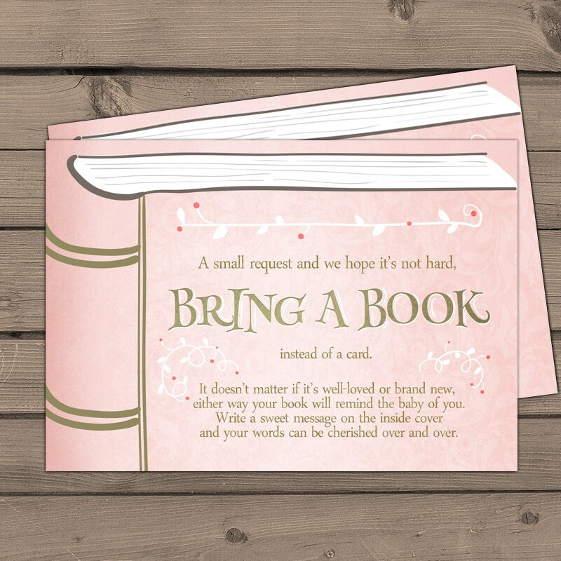 Baby Shower Bring a Book Card Storybook Baby Shower Vintage Gender neutral Book insert Book card Girl peach pink mint brown PRINTABLE 0023