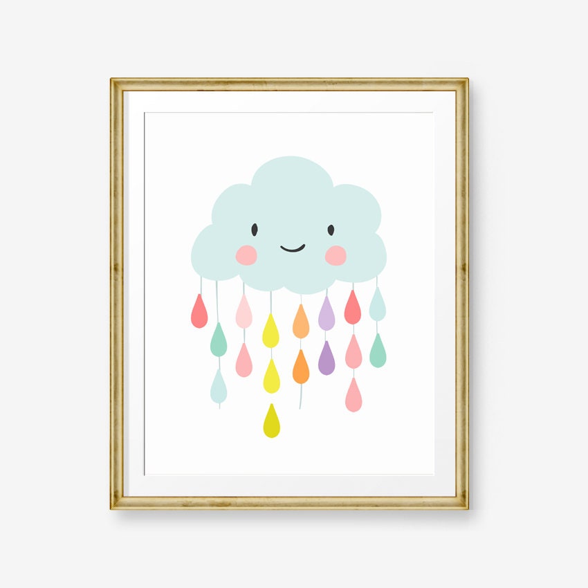 Rain Cloud nursery decor Raindrops nursery print Cloud wall art Neutral Boy Girl Cloud print Baby shower gift Kids room PRINTABLE 0036