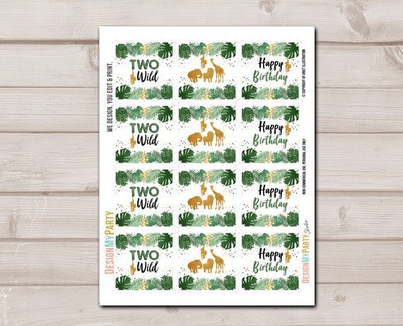 Two Wild Cupcake Toppers Safari Animals Party Animals Tag Sticker Second 2nd Birthday Boy Digital Instant Download Printable 0016