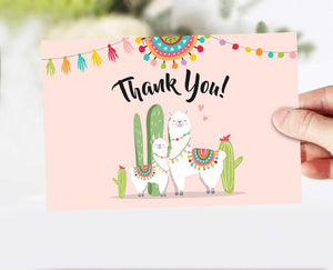 Llama Baby Shower Thank you Card Llama Thank You Note Birthday Fiesta Mexican Cactus Pink Girl Succulent 4x6" Instant Download 0079