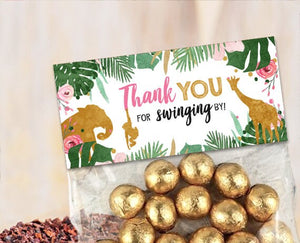 Printable Treat Bag toppers Wild One Birthday Party Safari Animals First birthday Pink and Gold Girl Jungle download DIGITAL PRINTABLE 0016