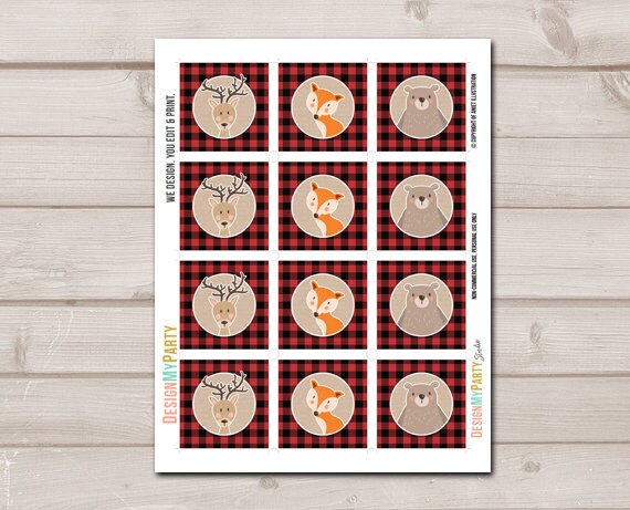 Lumberjack Cupcake Toppers Favor Tags Birthday Party Decoration Buffalo Plaid Woodland Birthday Party Decor download Digital PRINTABLE 0303