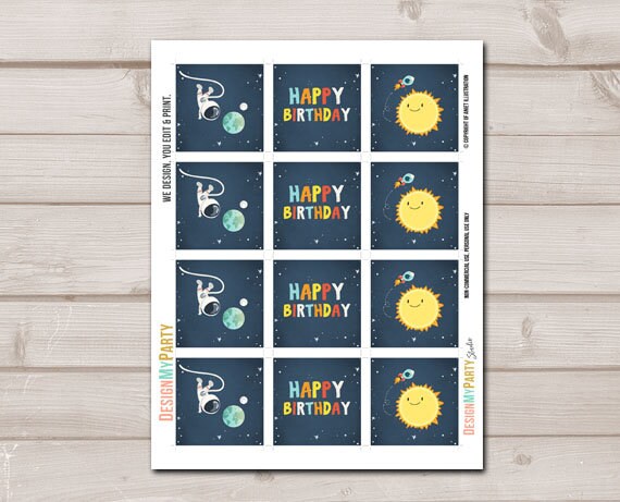 Outer Space Cupcake Toppers Favor Tags Space Birthday Decoration Astronaut Rocket Moon Spaceman Stickers download Digital PRINTABLE 0046