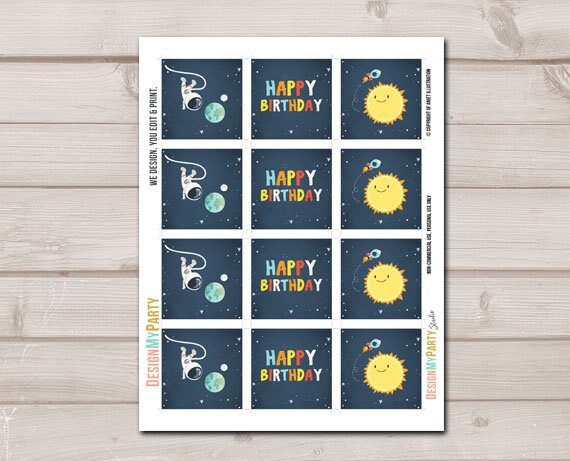 Outer Space Cupcake Toppers Favor Tags Space Birthday Decoration Astronaut Rocket Moon Spaceman Stickers Digital Download Printable 0046