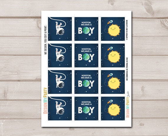 Outer Space Cupcake Toppers Favor Tags Space Baby Shower Decoration Astronaut Rocket Moon It's a Boy download Digital PRINTABLE 0046