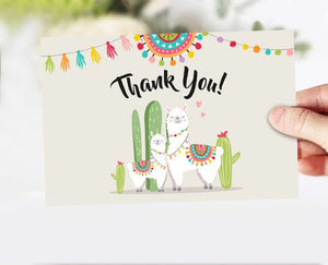 Llama Baby Shower Thank you Card Llama Thank You Note Birthday Fiesta Mexican Cactus Gender Neutral Succulent 4x6" Instant Download 0079