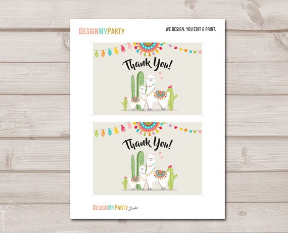 Llama Baby Shower Thank you Card Llama Thank You Note Birthday Fiesta Mexican Cactus Gender Neutral Succulent 4x6" Instant Download 0079