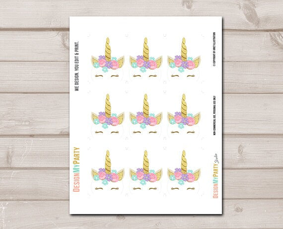 Unicorn Cupcake Toppers Unicorn Birthday Party Decoration Magical Unicorn Party Girl Pink and Gold Instant Download Digital PRINTABLE 0041