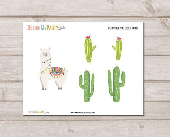 Llama Cake Topper Llama Birthday Llama Party Decor Fiesta Mexican Girl Birthday Cactus Decor Instant Download PRINTABLE Digital 0079