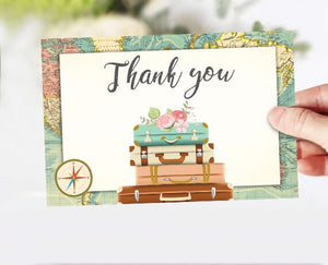 Travel Thank you Card Adventure Thank You Note 4x6" Bridal Shower Pink Gold Flowers Floral Globe Confetti Instant Download Printable 0044