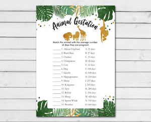 Safari Baby Shower Game Animal Gestation Game Cards Animal Pregnancy Jungle Animals Gold Black Zoo Activity Printable Instant Download 0016