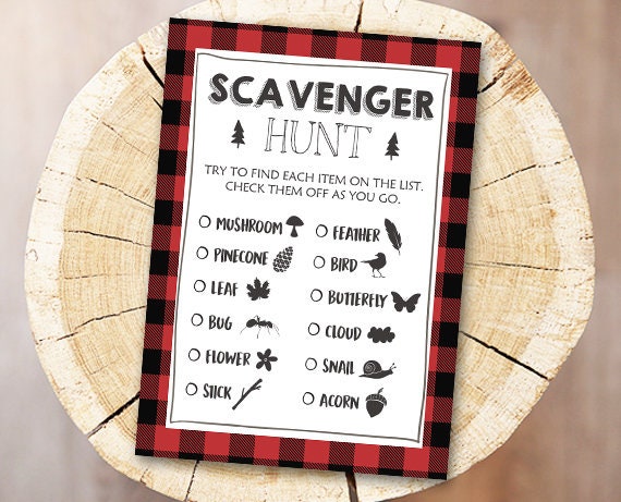 Scavenger Hunt Game Scavenger Hunt Activity Outdoor Birthday Game Red Buffalo Plaid Camping Games Lumberjack Printable Instant Download 0026