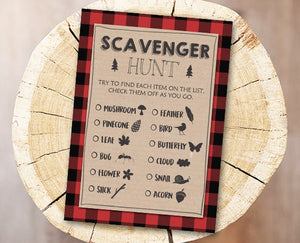 Scavenger Hunt Game Scavenger Hunt Activity Outdoor Birthday Game Red Buffalo Plaid Camping Games Lumberjack Printable Instant Download 0026