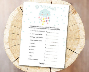 Cloud Baby Shower The Price is Right Game Cards Raindrops Rain Drops Neutral Printable Baby Game Shower Activities DIY Printable 0036