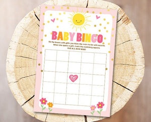 Baby Shower Sunshine Bingo Game Cards Girl Baby Shower Little Sunshine Pink and Gold Baby Bingo Shower Game Printable Instant Download 0070