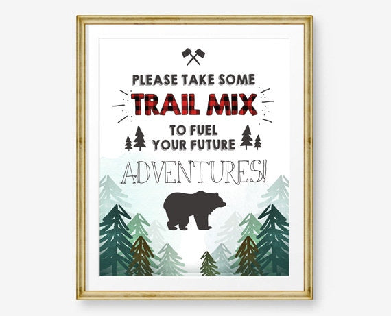 Trail Mix Sign table sign Lumberjack birthday sign Lumberjack party signs Birthday decor Lumberjack sign Adventure Plaid Bear PRINTABLE 0377