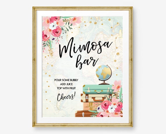 Mimosa Bar Travel Adventure Bridal Shower Wedding Cheers Fruit Juice Sign Adventure Pink Confetti Instant Download Printable 0030