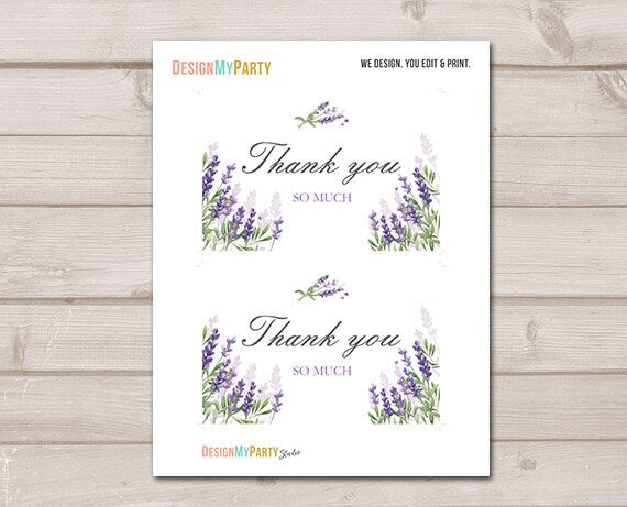 Lavender Thank you Card Lavender Thank You Note 4x6" Lavender Wedding Bridal Shower Purple Greenery Foliage Elegant Instant Download 0206