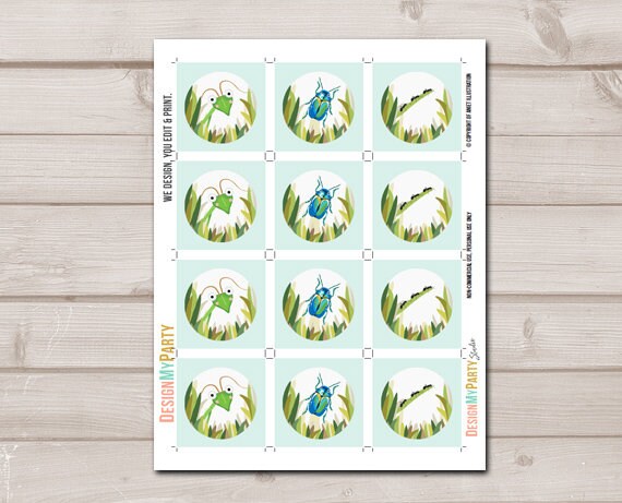Bug Cupcake Toppers Favor Tags Bug Birthday Party Decoration Insect Party Outdoor Bug Party Boy Stickers download Digital PRINTABLE 0090