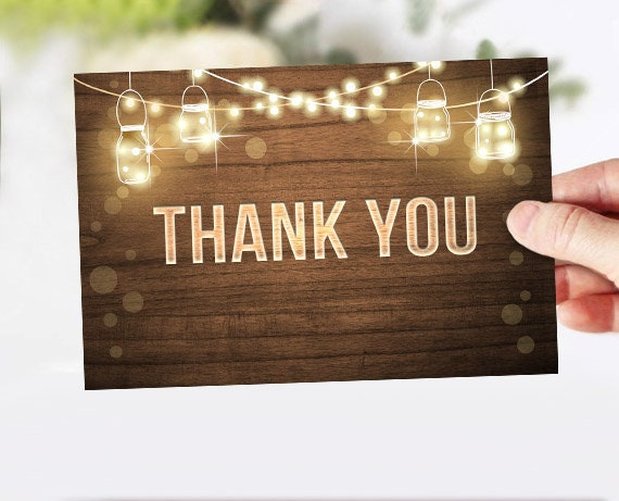 Rustic Thank You Card Wood Rustic String Lights Thank You Note Wedding Baby Shower Bridal Shower Jars Digital Download Printable 0015