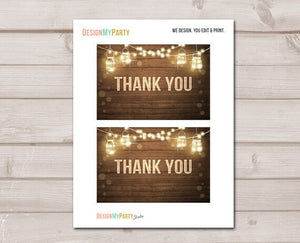 Rustic Thank you Card Wood Rustic String Lights Thank You Note 4x6" Wedding Baby Shower Bridal Shower Jars Neutral Instant Download 0015