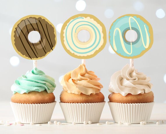 Donut Cupcake Toppers table Centerpiece Birthday Party Decoration Baby Shower Sprinkle Doughnut Boy Blue download Digital PRINTABLE 0050