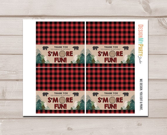 Printable Treat Bag toppers Lumberjack Birthday Party Wild One First birthday Lumberjack Party S&#39;more Download DIGITAL PRINTABLE 0026