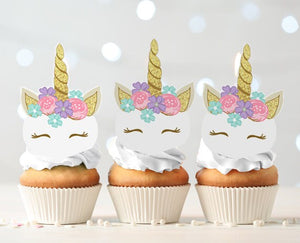 Unicorn Cupcake Toppers Unicorn Birthday Party Decoration Magical Unicorn Party Girl Pink and Gold Instant Download Digital PRINTABLE 0041