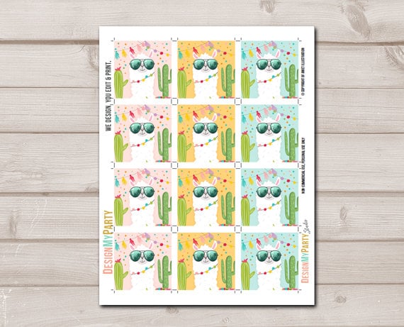 Llama Cupcake Toppers Favor Tags Birthday Party Decoration Fiesta Mexican Llama Party Cactus Baby Shower download Digital PRINTABLE 0079