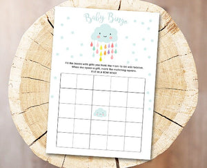 Cloud Baby Shower Bingo Game Cards Raindrops Rain Drops Neutral Shower Game Shower Activity Printable Digital Game Instant Download 0036