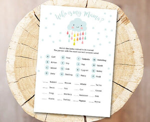 Cloud Baby Shower Game Name the Baby Animals Game Raindrops Rain Drops Neutral Download File Printable Baby Game Shower Activities DIY 0036