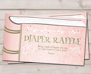Storybook Diaper Raffle Ticket Cards Once upon a time Baby Shower for Girls Pink Storybook diaper ticket baby shower game PRINTABLE 0023