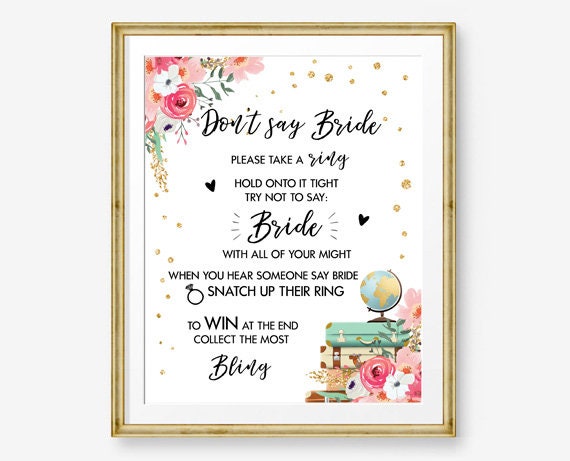 Don&#39;t Say Bride Bridal Shower Game Traveling to Mrs Travel Adventure Take a Ring Wedding Game Shower Games Instant Download Printable 0030