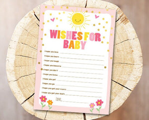 Baby Shower Sunshine Wishes for Baby Game Little Sunshine Baby Shower Activity Shower Game Girl Pink Gold Printable Instant Download 0070