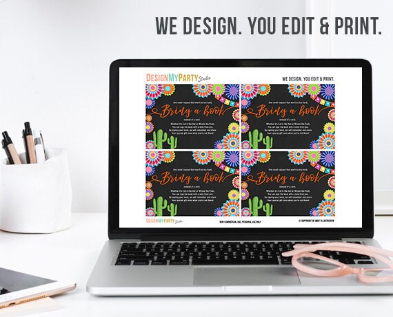 Baby Shower Bring a Book Card Fiesta Baby Shower Fiesta Bring a Book Fiesta Shower Mexican Cactus Book Insert Book card PRINTABLE 0236