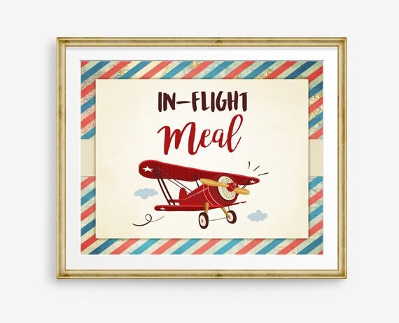 In-Flight Meal Sign Vintage Airplane Boy Birthday Party Around the World Travel Adventure Baby Shower Digital Download Printable 0011