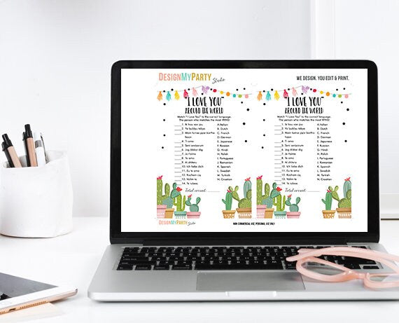 Cactus Bridal Shower Game I Love You Around the World Wedding Shower Activity Fiesta Succulent Party Game Instant Download PRINTABLE 0254