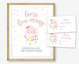 Guess How Many Game Baby Shower Game Girl Pink Cloud Guess How Many Sign Sprinkle Confetti Printable Instant Download DIY Game 0036