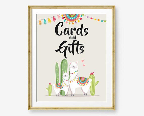 Cards and Gifts Sign Fiesta Cards Llama Cards and Gifts Succulent Gift Table Baby Shower Decor Mexican 8x10 Instant Download Printable 0079