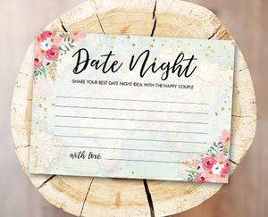 Date Night Ideas Bridal Shower Game Date Night Idea Card Date Jar Party Game Shower Activities Floral Pink Travel Download PRINTABLE 0030