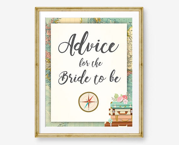 Advice for the Bride Sign Bridal Shower Traveling to Mrs Table Sign Words of Wisdom Adventure Travel Journey Instant Download Printable 0044