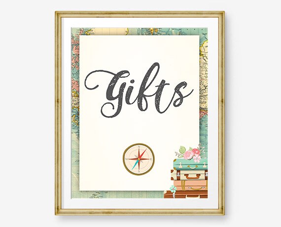 Gifts Sign Travel Adventure Bridal Shower Table Sign Suitcases Baby Shower Cards and Gifts Table Sign Instant Download PRINTABLE 0044